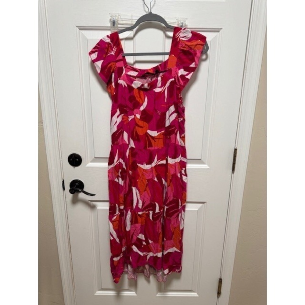 Mlle Gabrielle midi high low A line with ruffled capped sleeves sundress 1X Pink